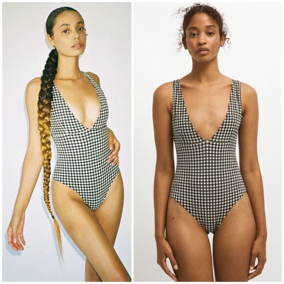 RITA ROW Hanna Swimsuit One Piece in Black Gingham size S Minimalist Designer - Picture 1 of 16